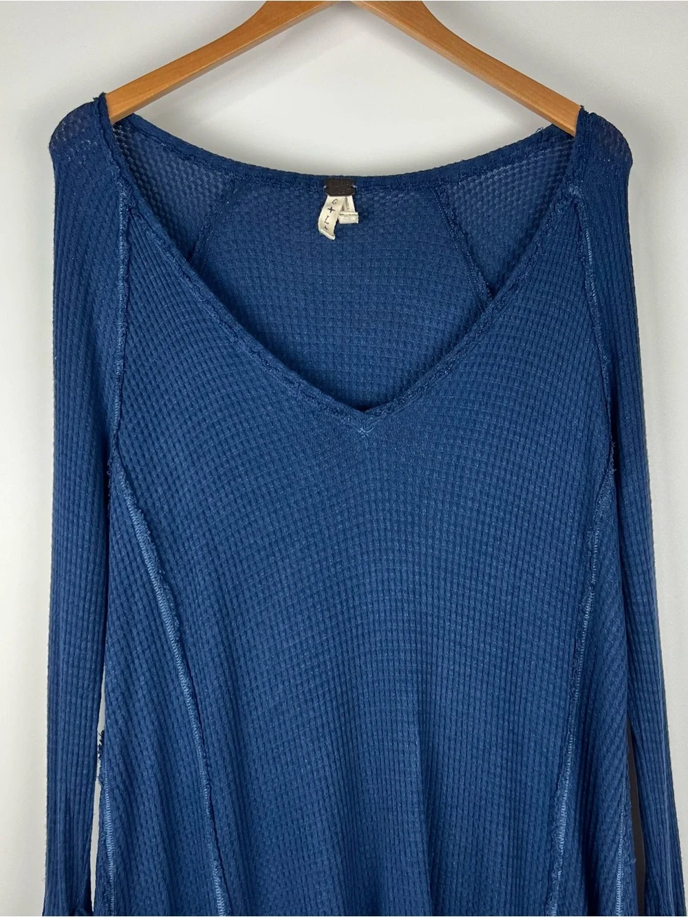 Free People Laguna Thermal Waffle Knit Oversized Tunic Top Blue Size L
